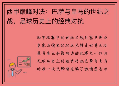 西甲巅峰对决：巴萨与皇马的世纪之战，足球历史上的经典对抗