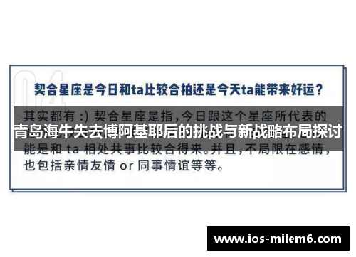 青岛海牛失去博阿基耶后的挑战与新战略布局探讨